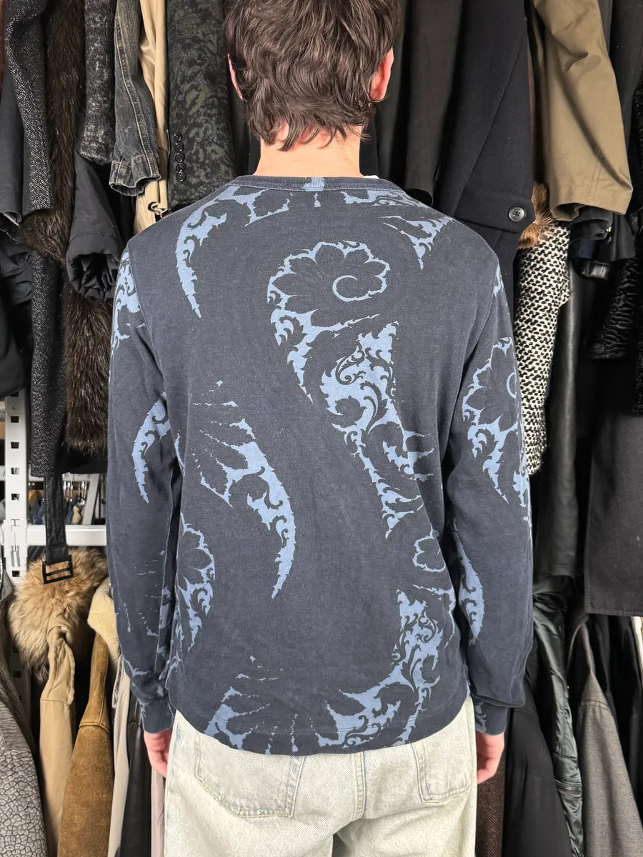 Dries Van Noten Blue Floral Waves Longsleeves T-Shirt gDWwCkz 2