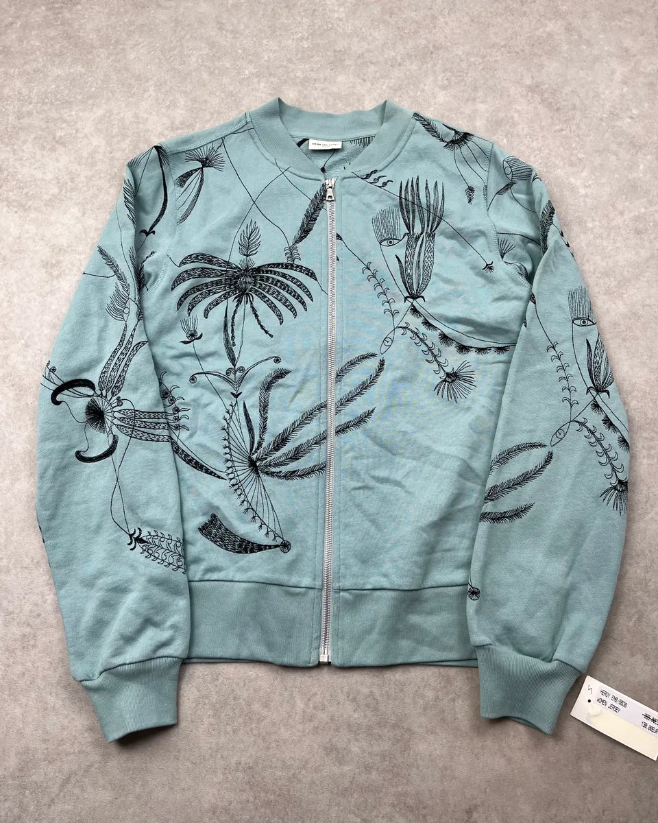 Dries Van Noten Blue Nature Print Zip Up Sweater hIRfXYU 0
