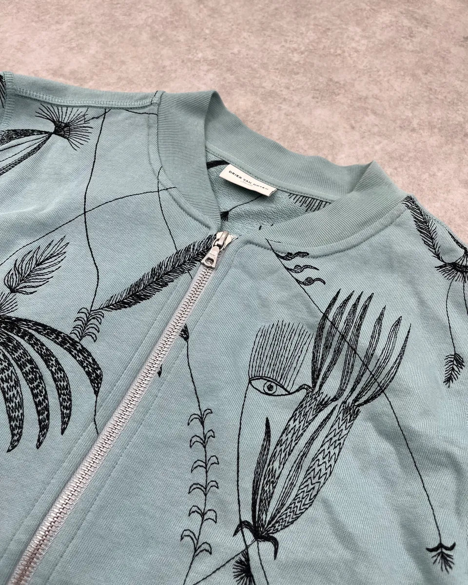 Dries Van Noten Blue Nature Print Zip Up Sweater hIRfXYU 4