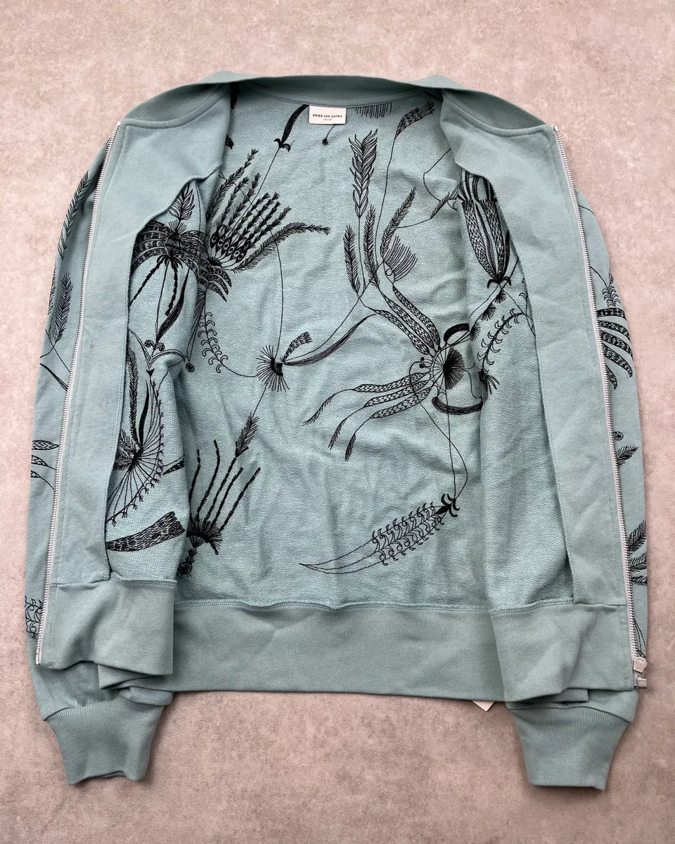 Dries Van Noten Blue Nature Print Zip Up Sweater hIRfXYU 7