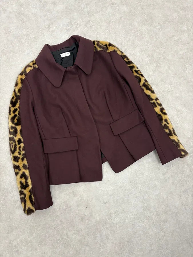 Dries Van Noten Bordeaux Leopard Blazer Jacket XlrMzvc 3
