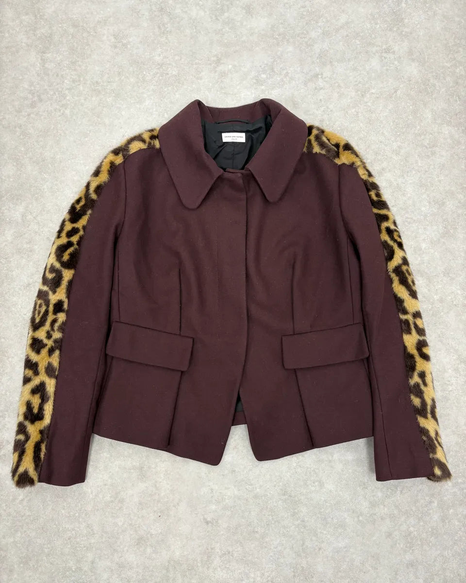Dries Van Noten Bordeaux Leopard Blazer Jacket XlrMzvc 0