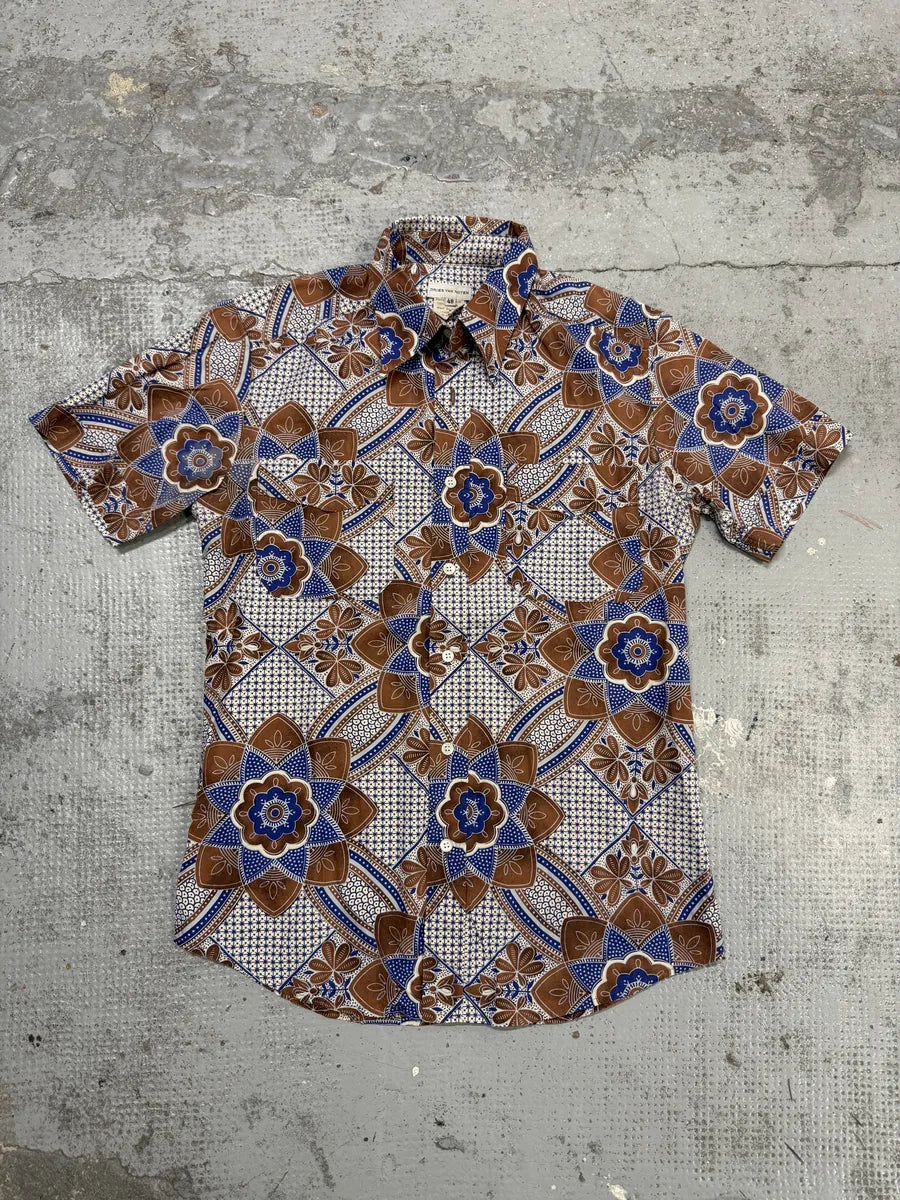 Dries Van Noten Brown & Blue Floral Short Sleeves Shirt GEkeHQt 0