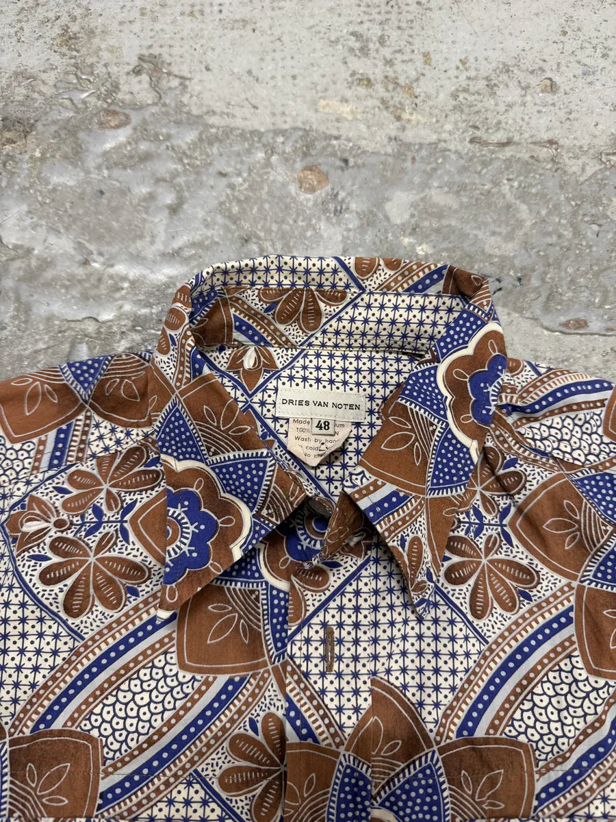 Dries Van Noten Brown & Blue Floral Short Sleeves Shirt GEkeHQt 4