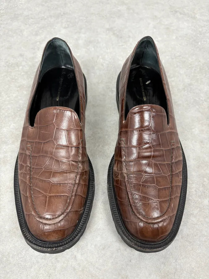 Dries Van Noten Brown Crocodile Effect Leather Loafers WUkxXQV 1
