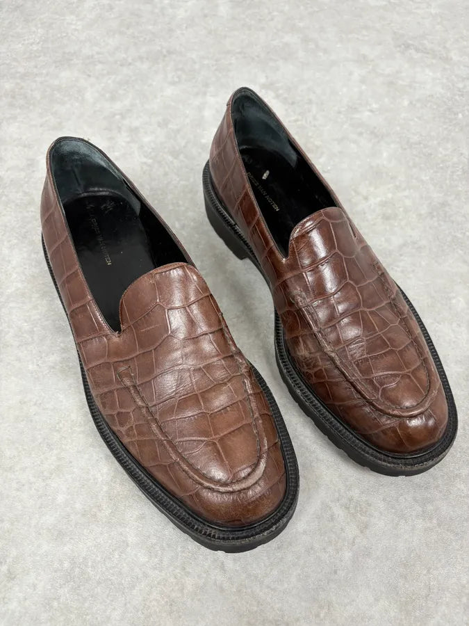 Dries Van Noten Brown Crocodile Effect Leather Loafers WUkxXQV 2