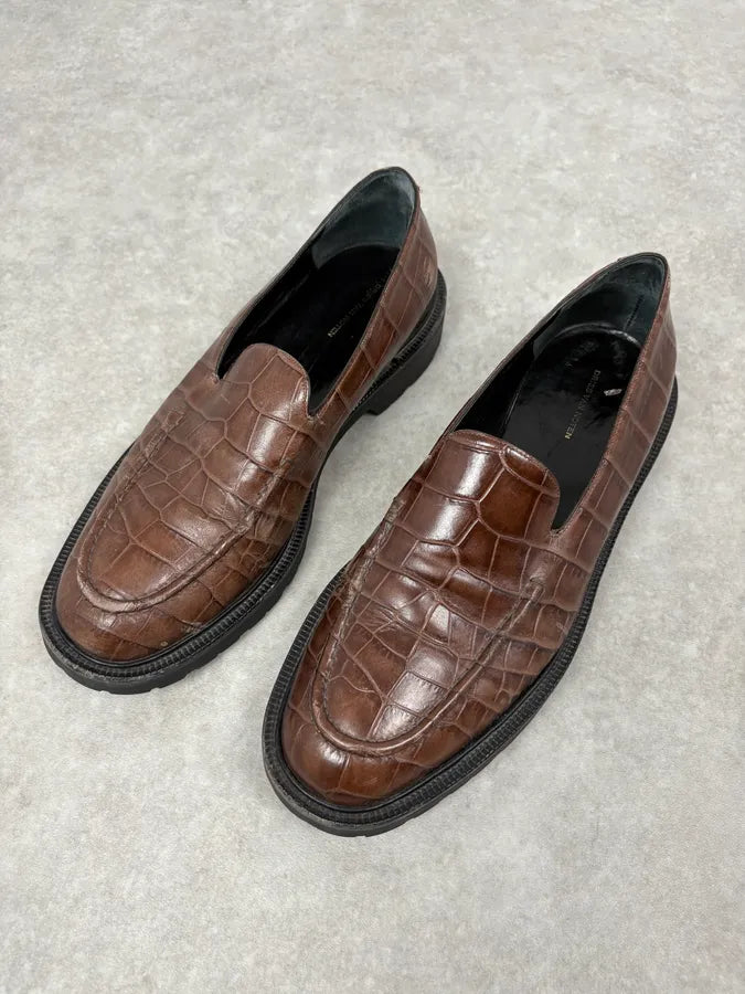 Dries Van Noten Brown Crocodile Effect Leather Loafers WUkxXQV 3