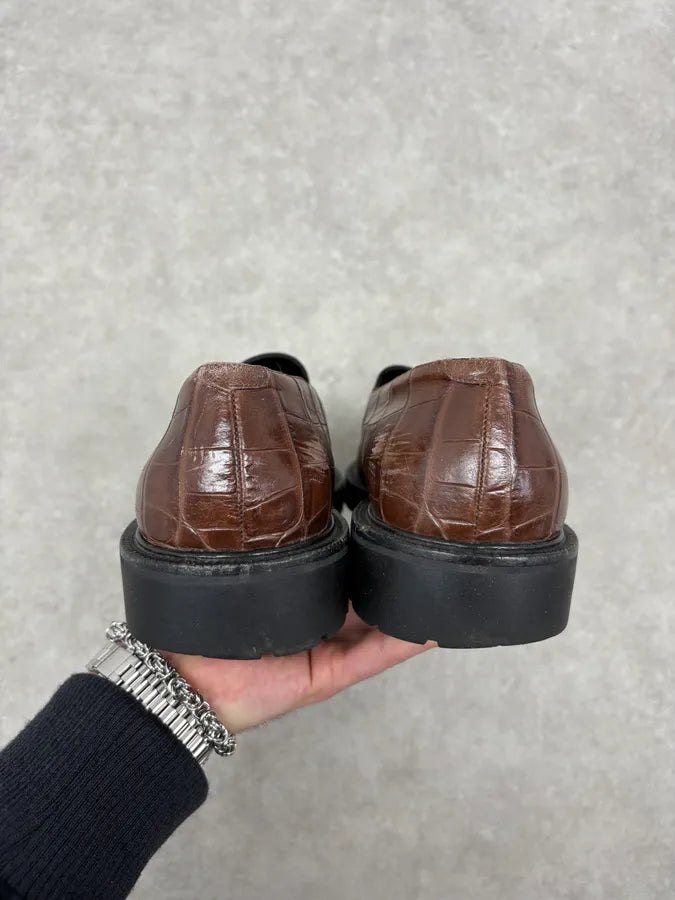 Dries Van Noten Brown Crocodile Effect Leather Loafers WUkxXQV 4