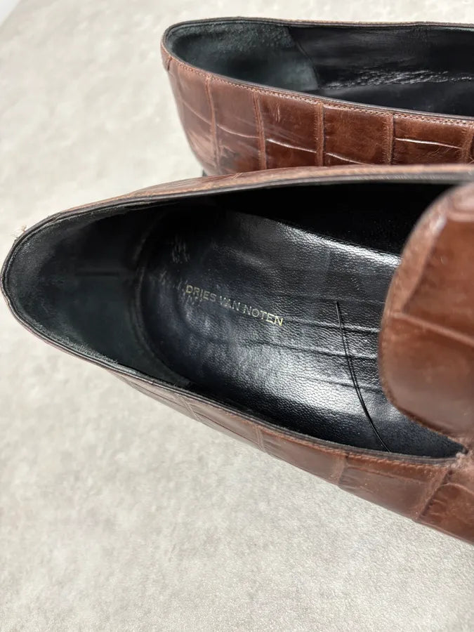 Dries Van Noten Brown Crocodile Effect Leather Loafers WUkxXQV 5