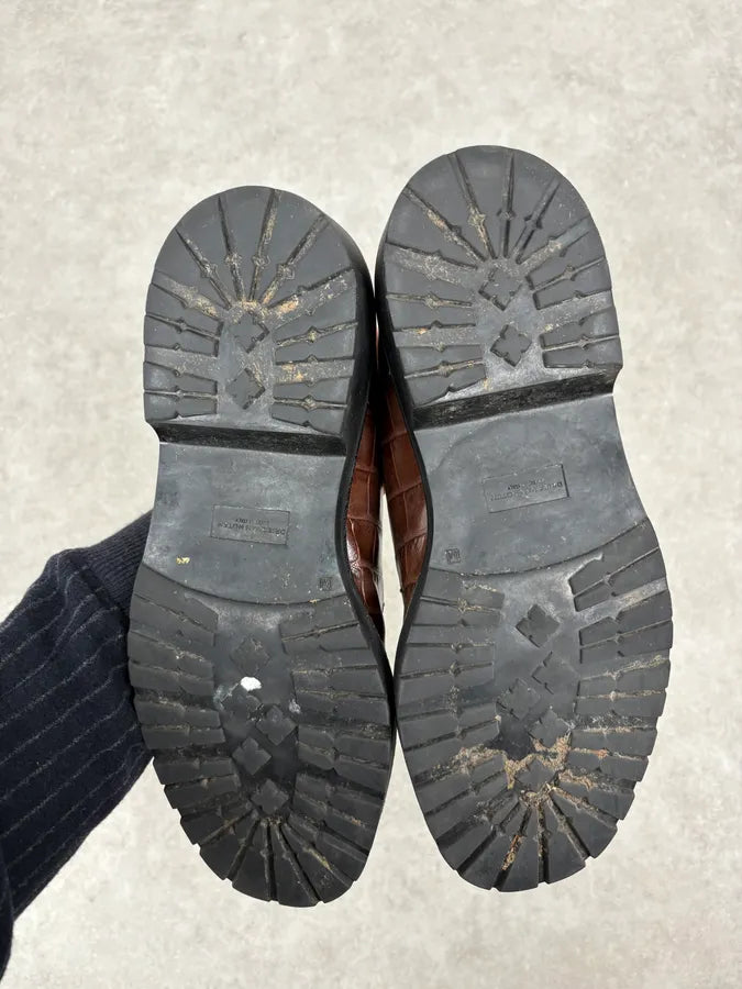 Dries Van Noten Brown Crocodile Effect Leather Loafers WUkxXQV 6