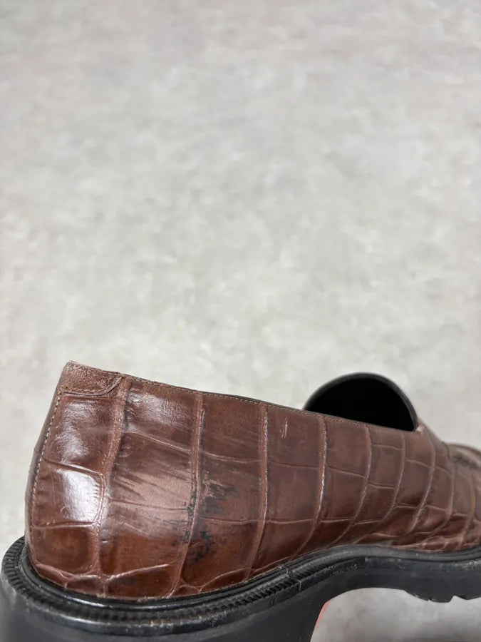 Dries Van Noten Brown Crocodile Effect Leather Loafers WUkxXQV 7