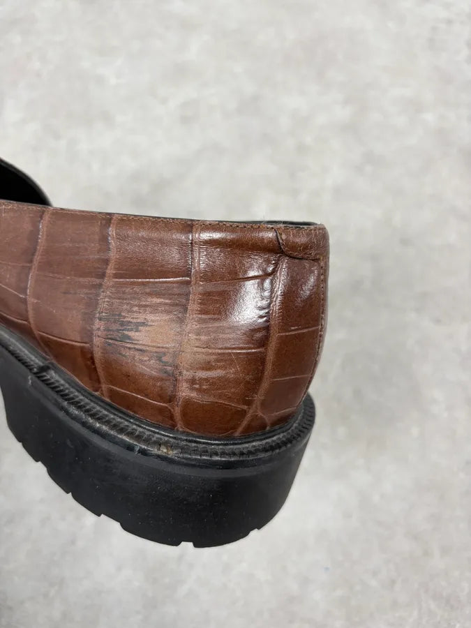 Dries Van Noten Brown Crocodile Effect Leather Loafers WUkxXQV 8