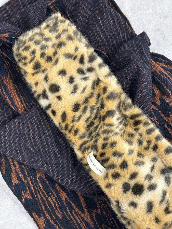 Dries Van Noten Brown Knit Scarf Faux Fur Leopard Collar AeiRdya 6