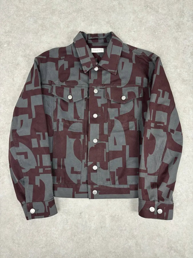 Dries Van Noten Burgundy & Grey Digital Print Denim Jacket HKHmQUi 0