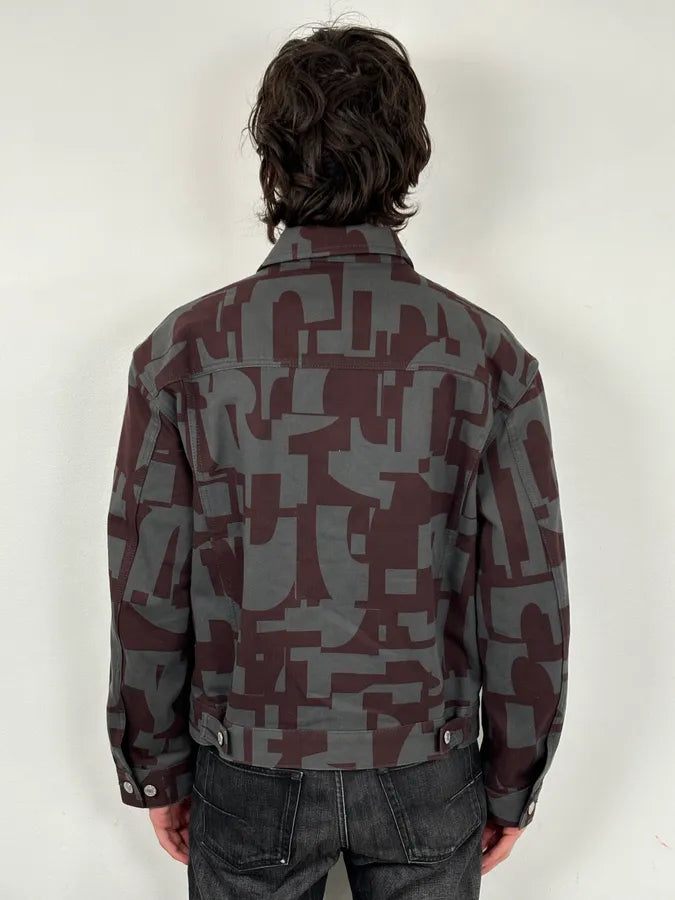 Dries Van Noten Burgundy & Grey Digital Print Denim Jacket HKHmQUi 2
