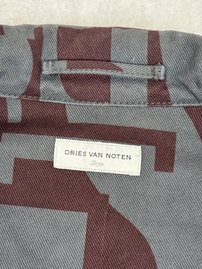 Dries Van Noten Burgundy & Grey Digital Print Denim Jacket HKHmQUi 11