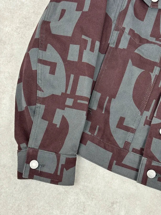 Dries Van Noten Burgundy & Grey Digital Print Denim Jacket HKHmQUi 8