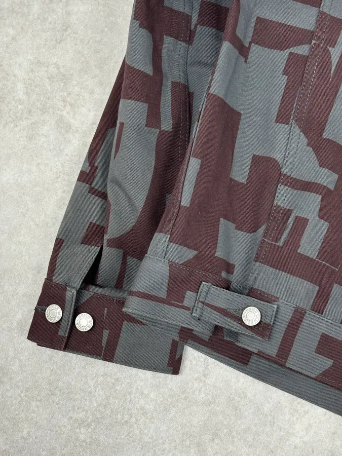 Dries Van Noten Burgundy & Grey Digital Print Denim Jacket HKHmQUi 9