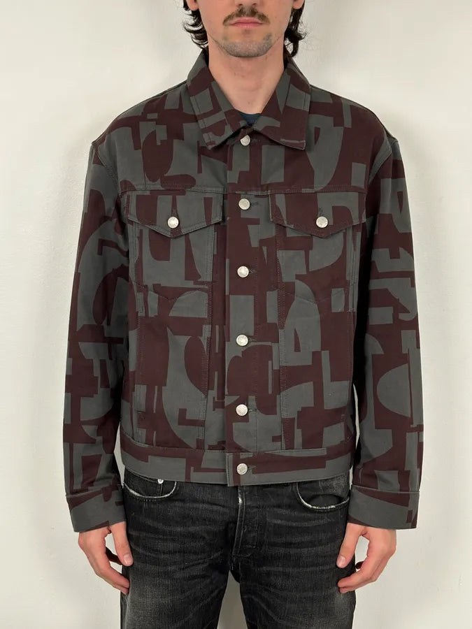 Dries Van Noten Burgundy & Grey Digital Print Denim Jacket HKHmQUi 1