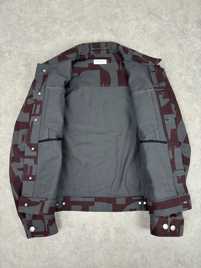 Dries Van Noten Burgundy & Grey Digital Print Denim Jacket HKHmQUi 6