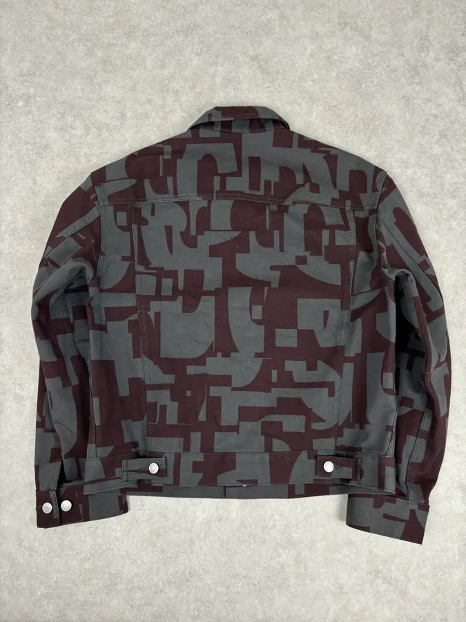 Dries Van Noten Burgundy & Grey Digital Print Denim Jacket HKHmQUi 4