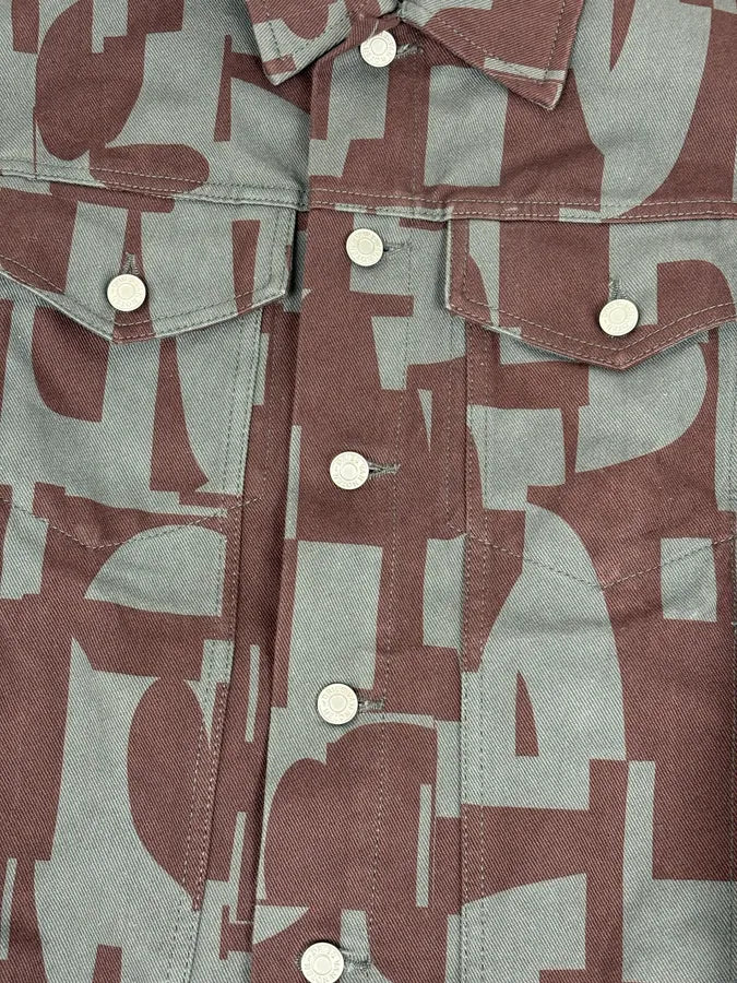 Dries Van Noten Burgundy & Grey Digital Print Denim Jacket HKHmQUi 7