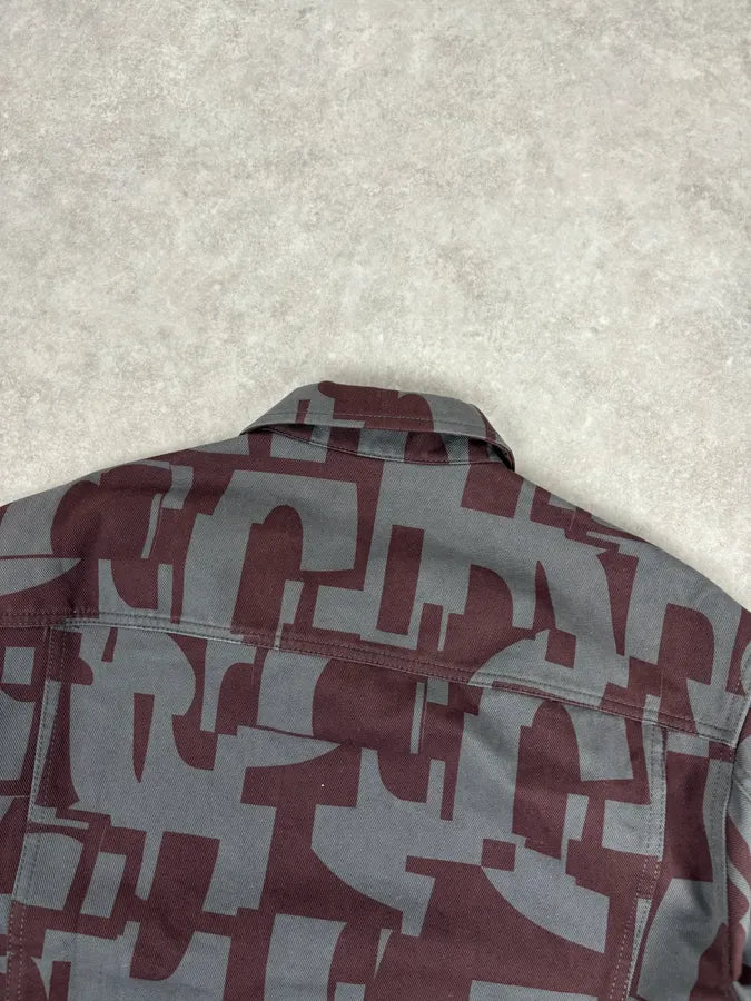 Dries Van Noten Burgundy & Grey Digital Print Denim Jacket HKHmQUi 5