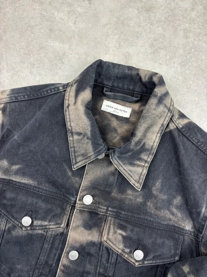 SS2022 Dries Van Noten Tie-Dye Dark Bleached Denim Jacket cgHKUjH 4