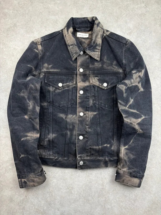 SS2022 Dries Van Noten Tie-Dye Dark Bleached Denim Jacket cgHKUjH 2