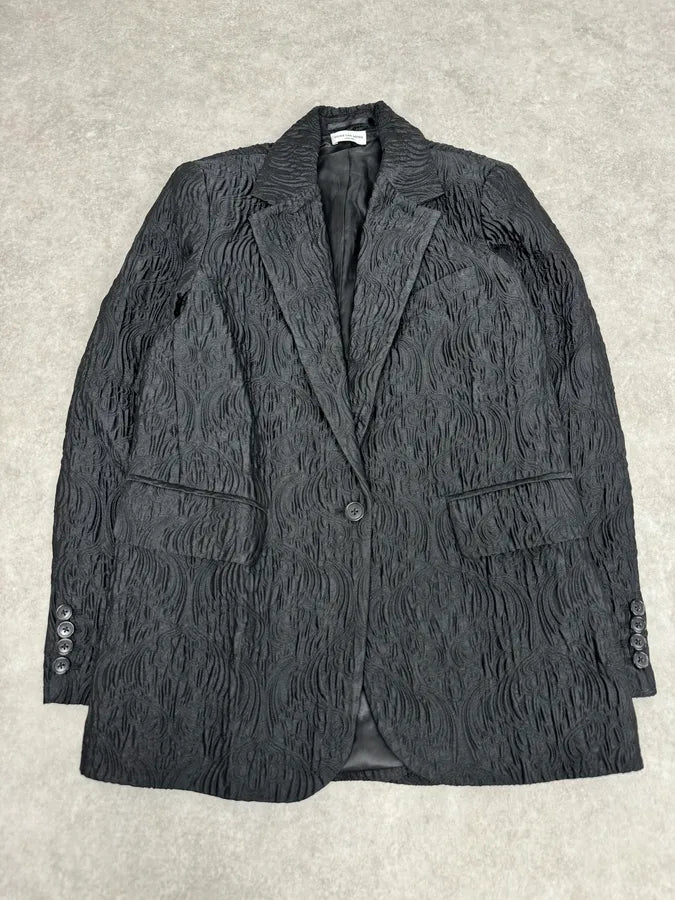 Dries Van Noten Contemporary Plissed Black Blazer Jacket gvdeiuU 0
