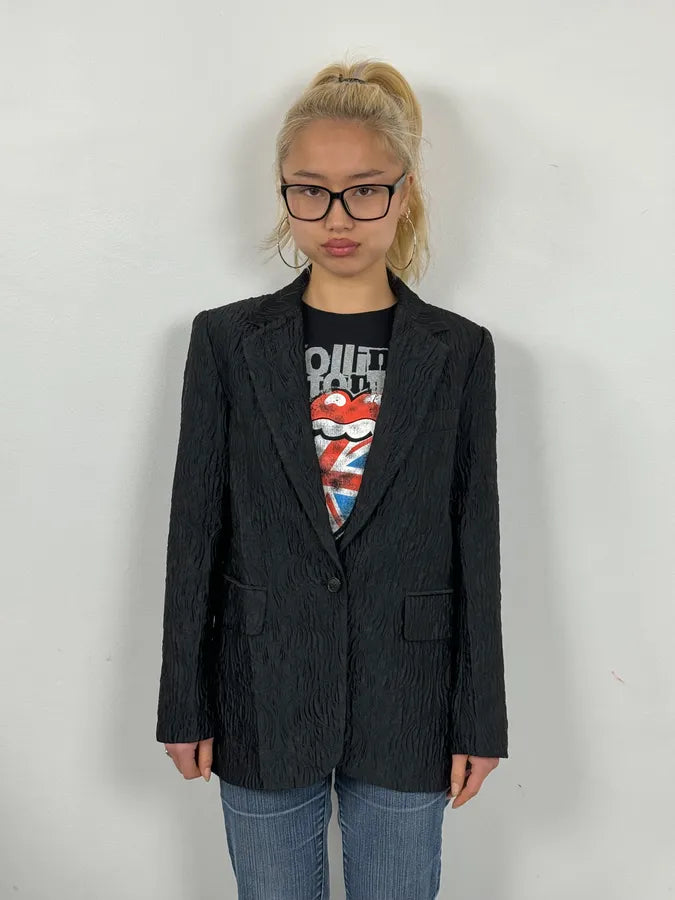 Dries Van Noten Contemporary Plissed Black Blazer Jacket gvdeiuU 1