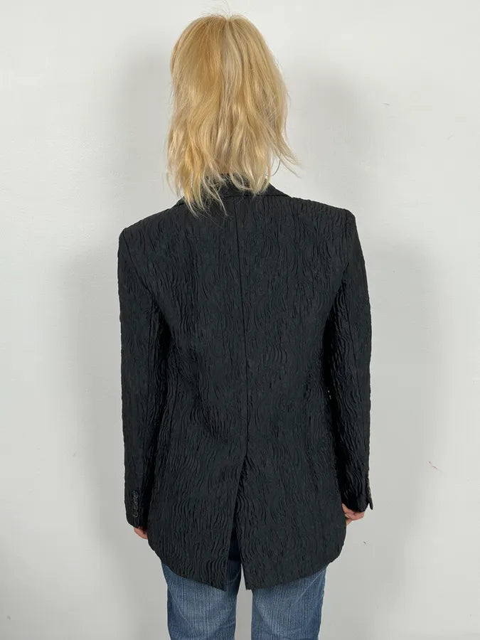 Dries Van Noten Contemporary Plissed Black Blazer Jacket gvdeiuU 2