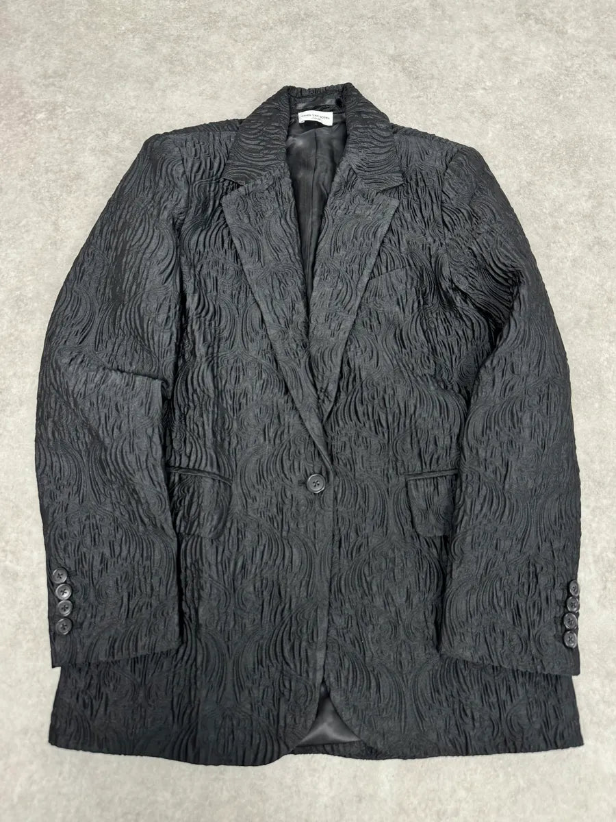 Dries Van Noten Contemporary Plissed Black Blazer Jacket gvdeiuU 3