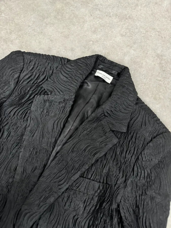 Dries Van Noten Contemporary Plissed Black Blazer Jacket gvdeiuU 4