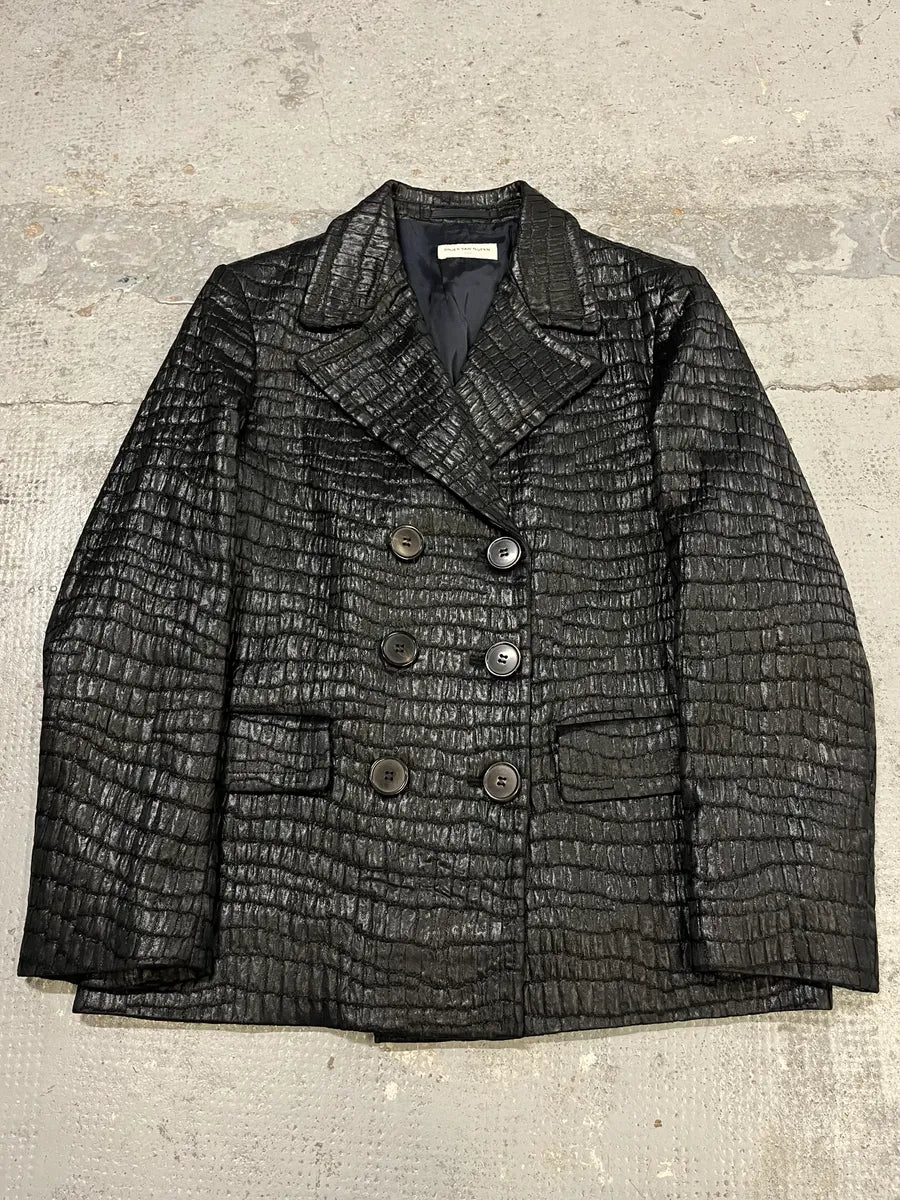 Dries van Noten Crocodile Effect Quilted Black Blazer ziFtOuN 0