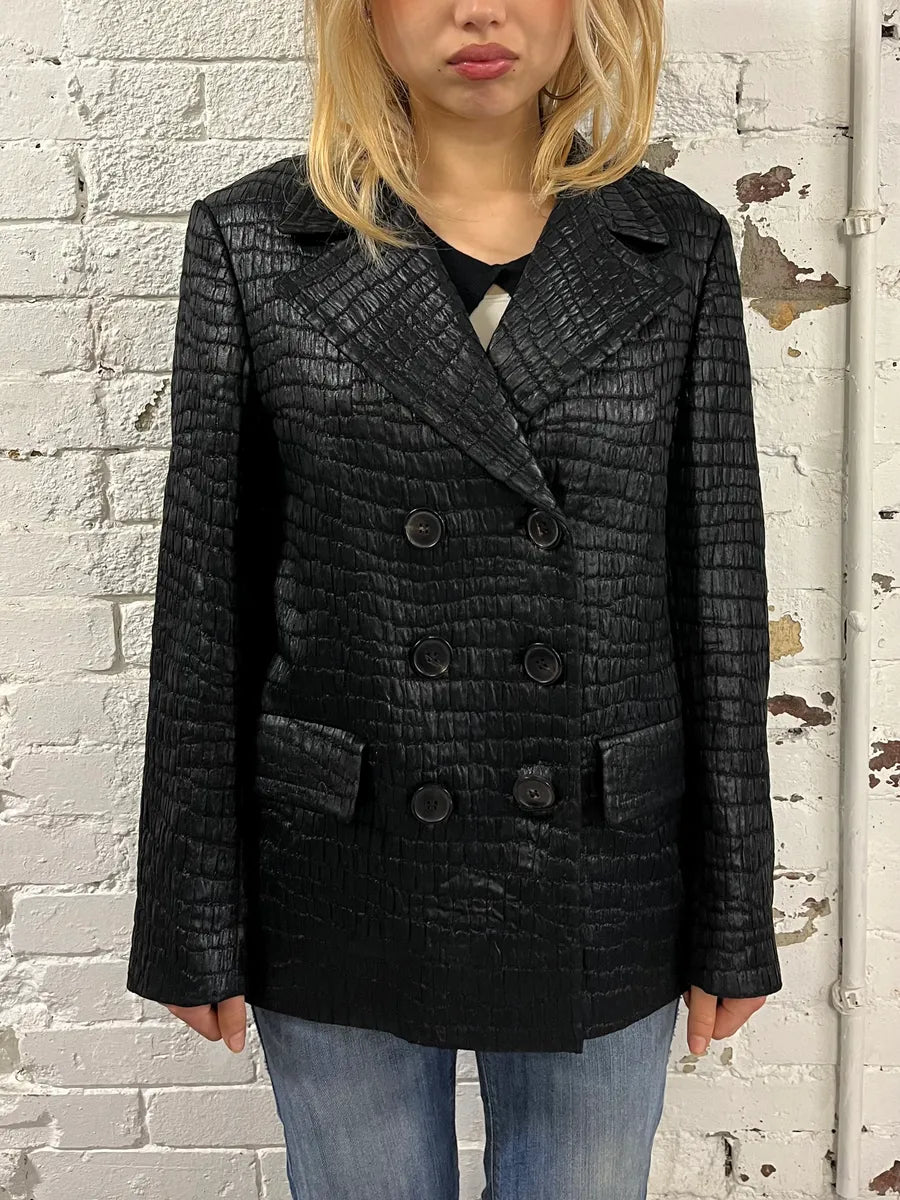 Dries van Noten Crocodile Effect Quilted Black Blazer ziFtOuN 1
