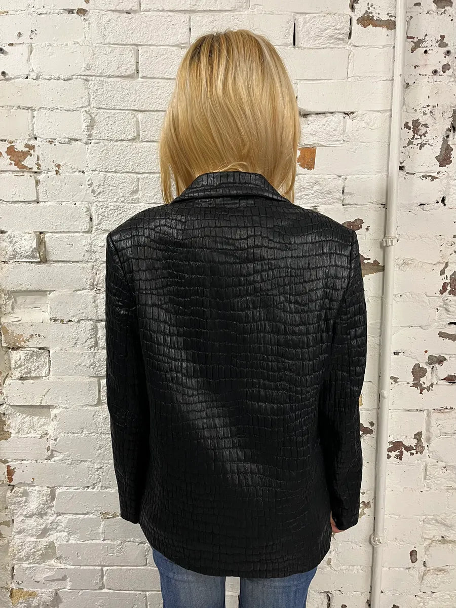 Dries van Noten Crocodile Effect Quilted Black Blazer ziFtOuN 2