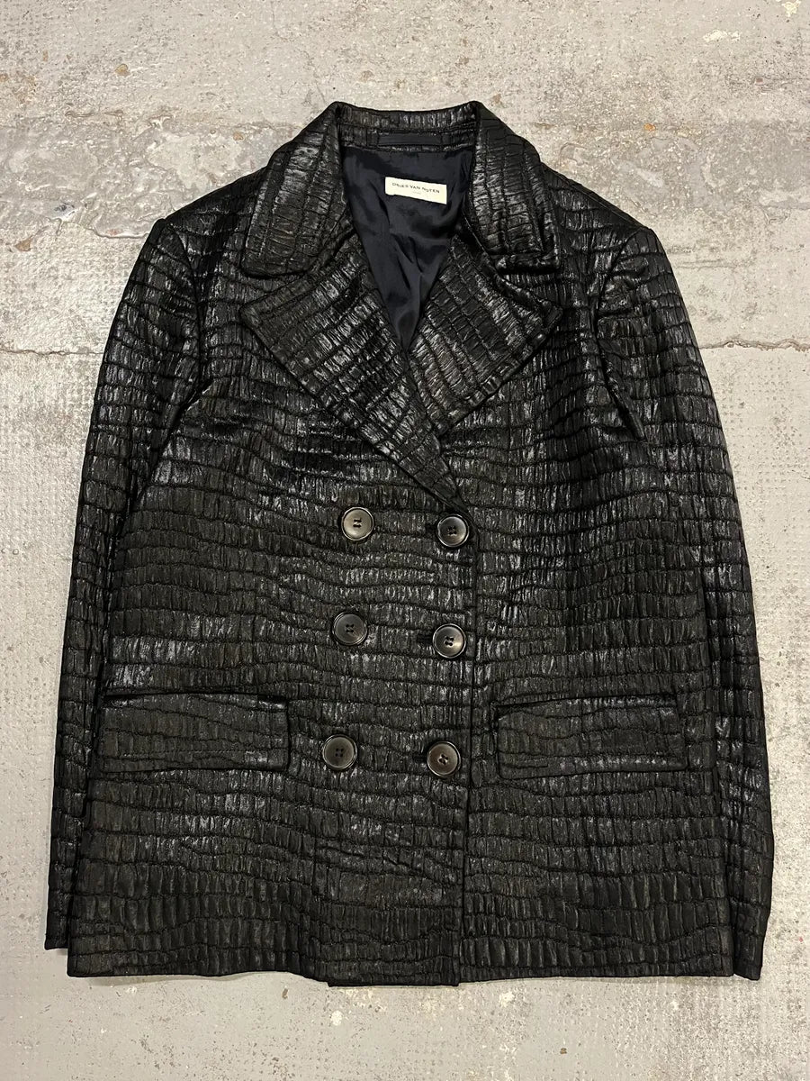 Dries van Noten Crocodile Effect Quilted Black Blazer ziFtOuN 3