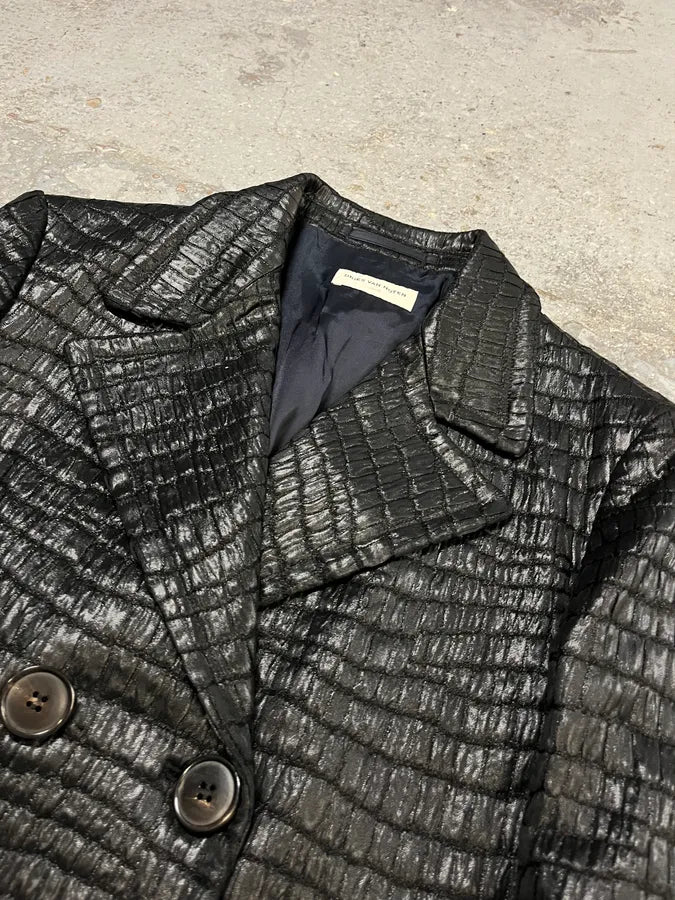 Dries van Noten Crocodile Effect Quilted Black Blazer ziFtOuN 4