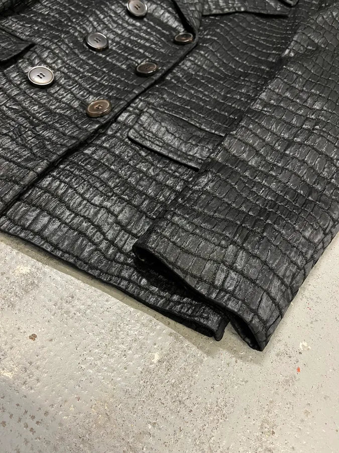 Dries van Noten Crocodile Effect Quilted Black Blazer ziFtOuN 5