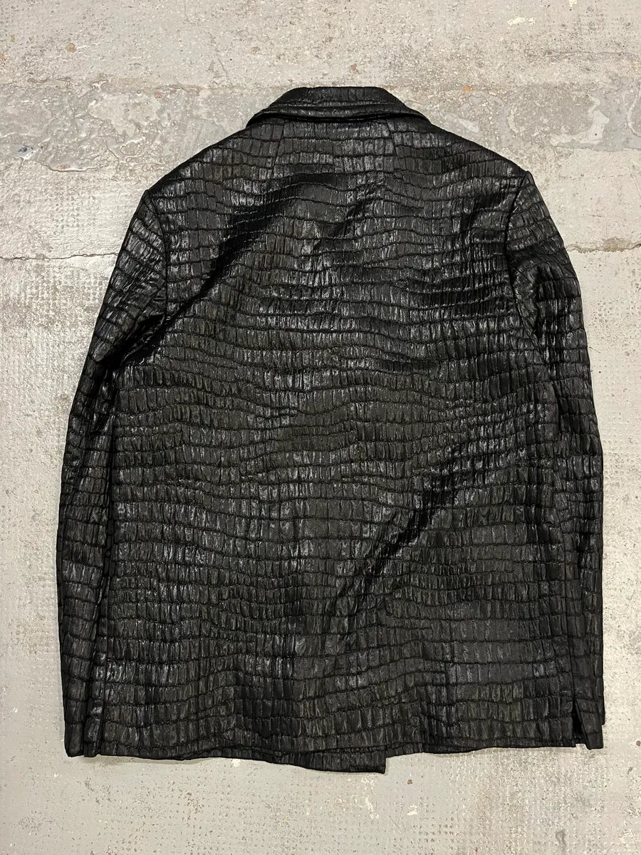 Dries van Noten Crocodile Effect Quilted Black Blazer ziFtOuN 6
