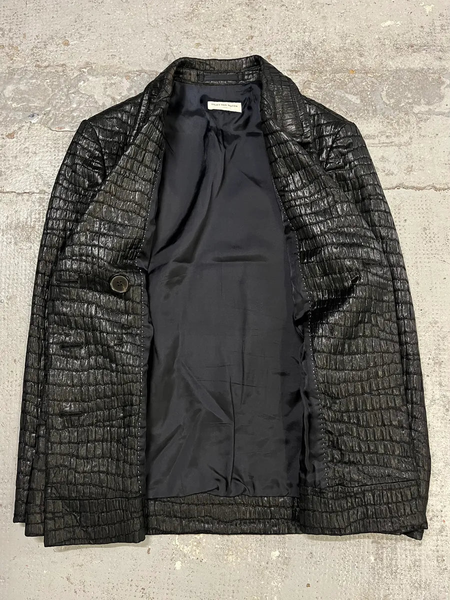 Dries van Noten Crocodile Effect Quilted Black Blazer ziFtOuN 7