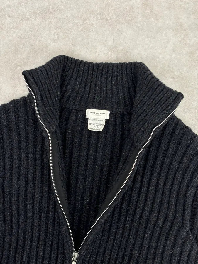 Dries Van Noten Dark Grey Wool Minimalist Zip-up Sweater FHqTvzr 8