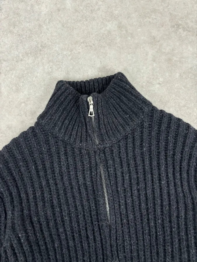 Dries Van Noten Dark Grey Wool Minimalist Zip-up Sweater FHqTvzr 3