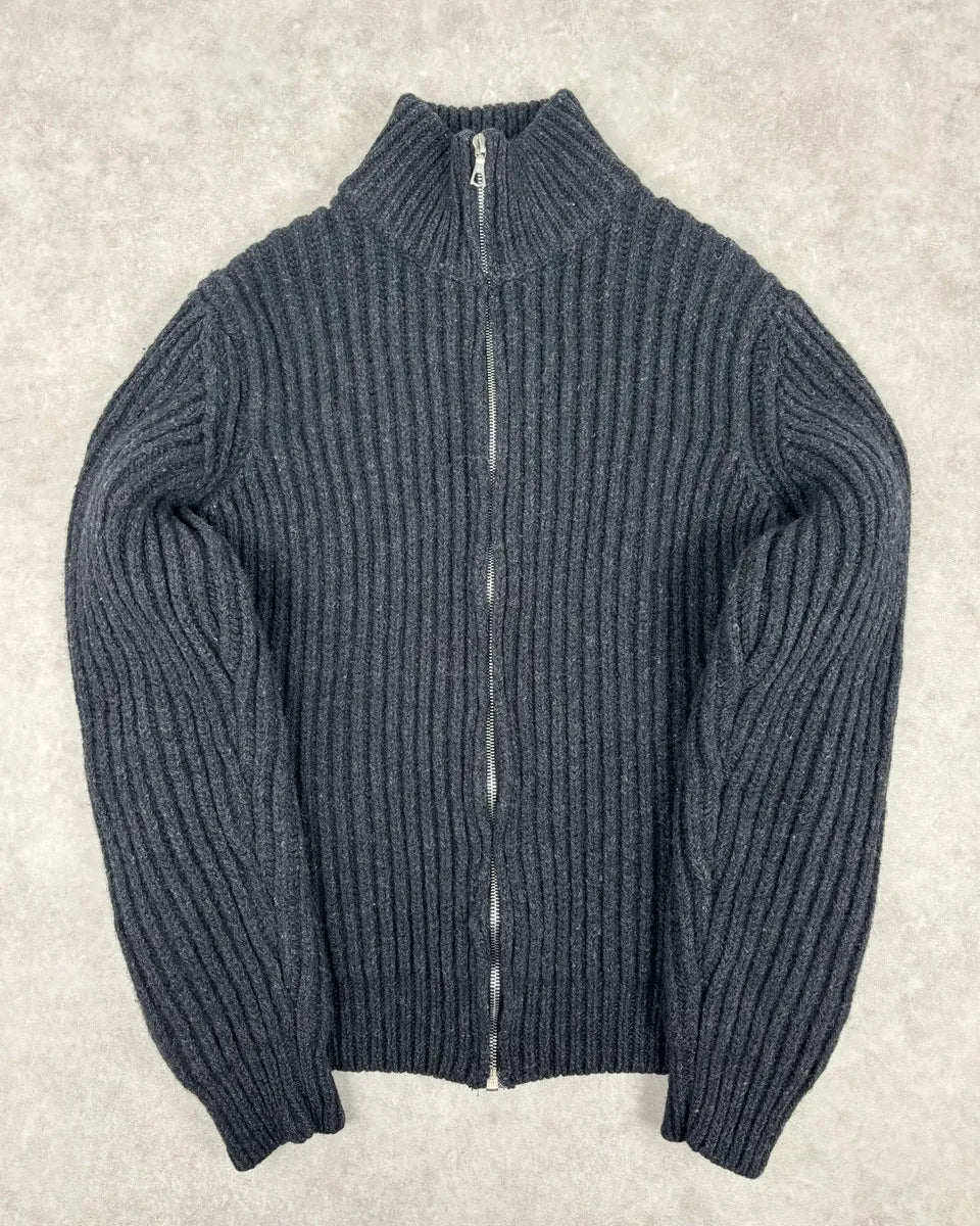 Dries Van Noten Dark Grey Wool Minimalist Zip-up Sweater FHqTvzr 7