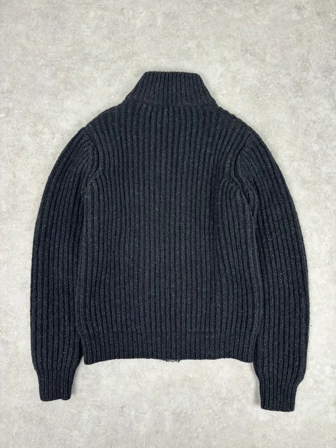 Dries Van Noten Dark Grey Wool Minimalist Zip-up Sweater FHqTvzr 4