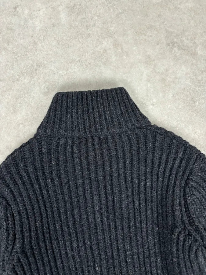 Dries Van Noten Dark Grey Wool Minimalist Zip-up Sweater FHqTvzr 5