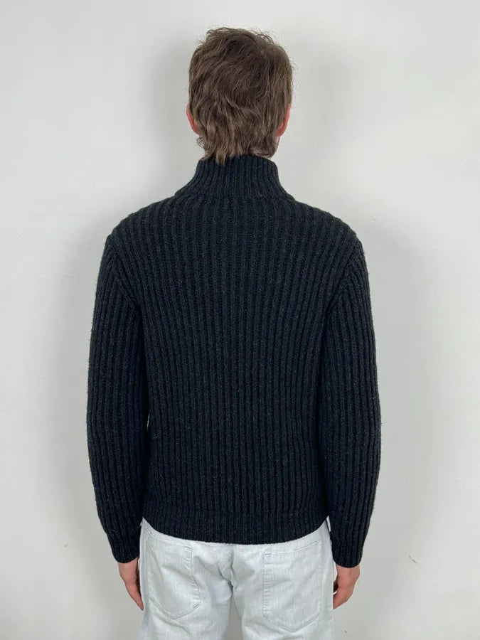Dries Van Noten Dark Grey Wool Minimalist Zip-up Sweater FHqTvzr 2
