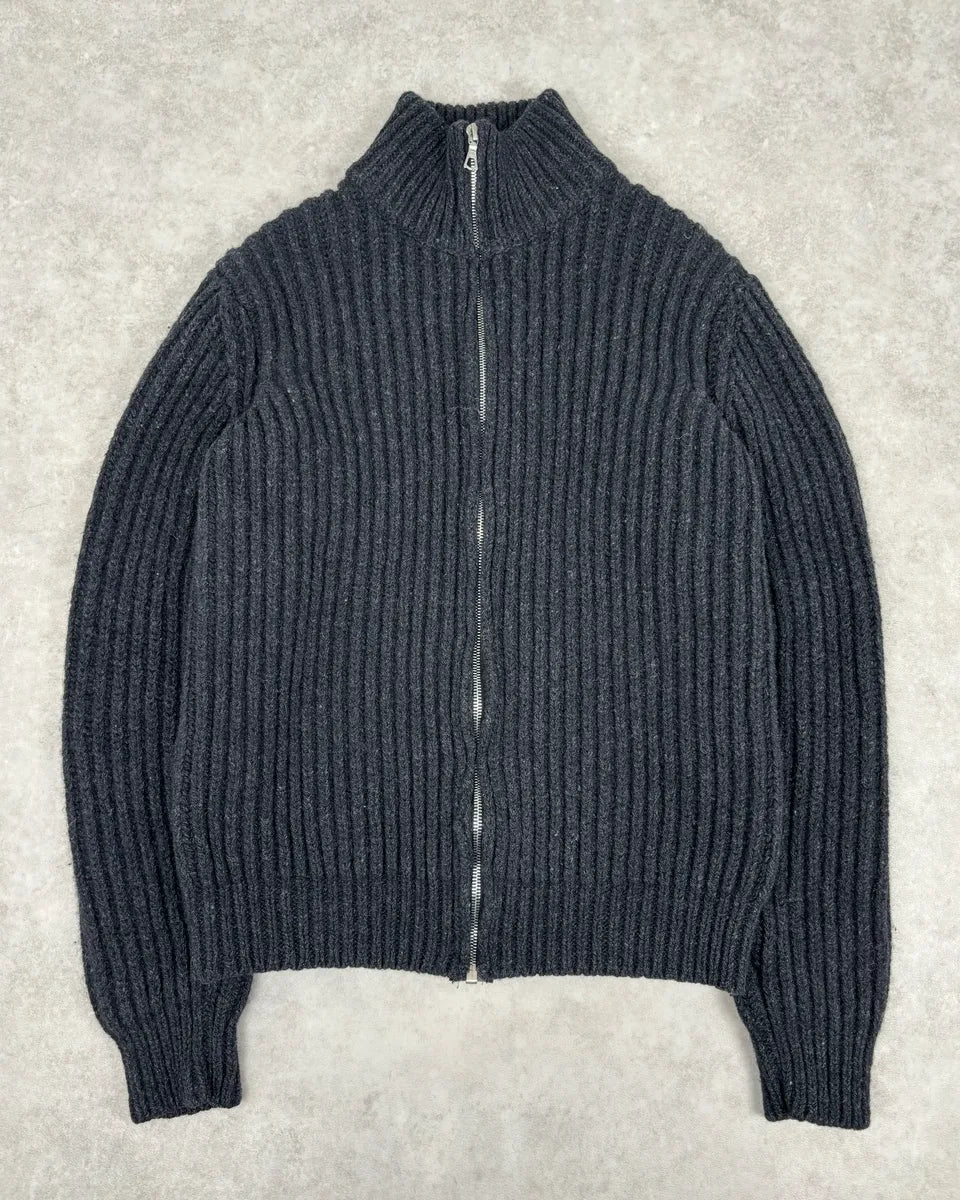 Dries Van Noten Dark Grey Wool Minimalist Zip-up Sweater FHqTvzr 0