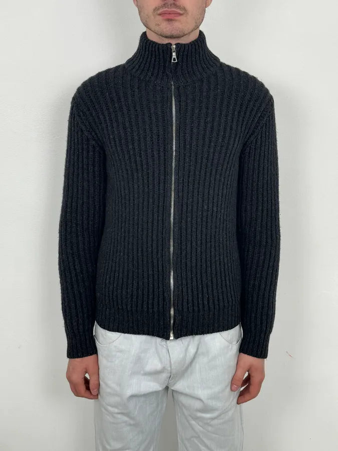 Dries Van Noten Dark Grey Wool Minimalist Zip-up Sweater FHqTvzr 1